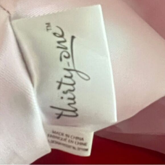 Thirty One Zip-Top Organizing Utility Tote Bag Red/White Swirl Dot “joy” - EUC - Picture 7 of 7